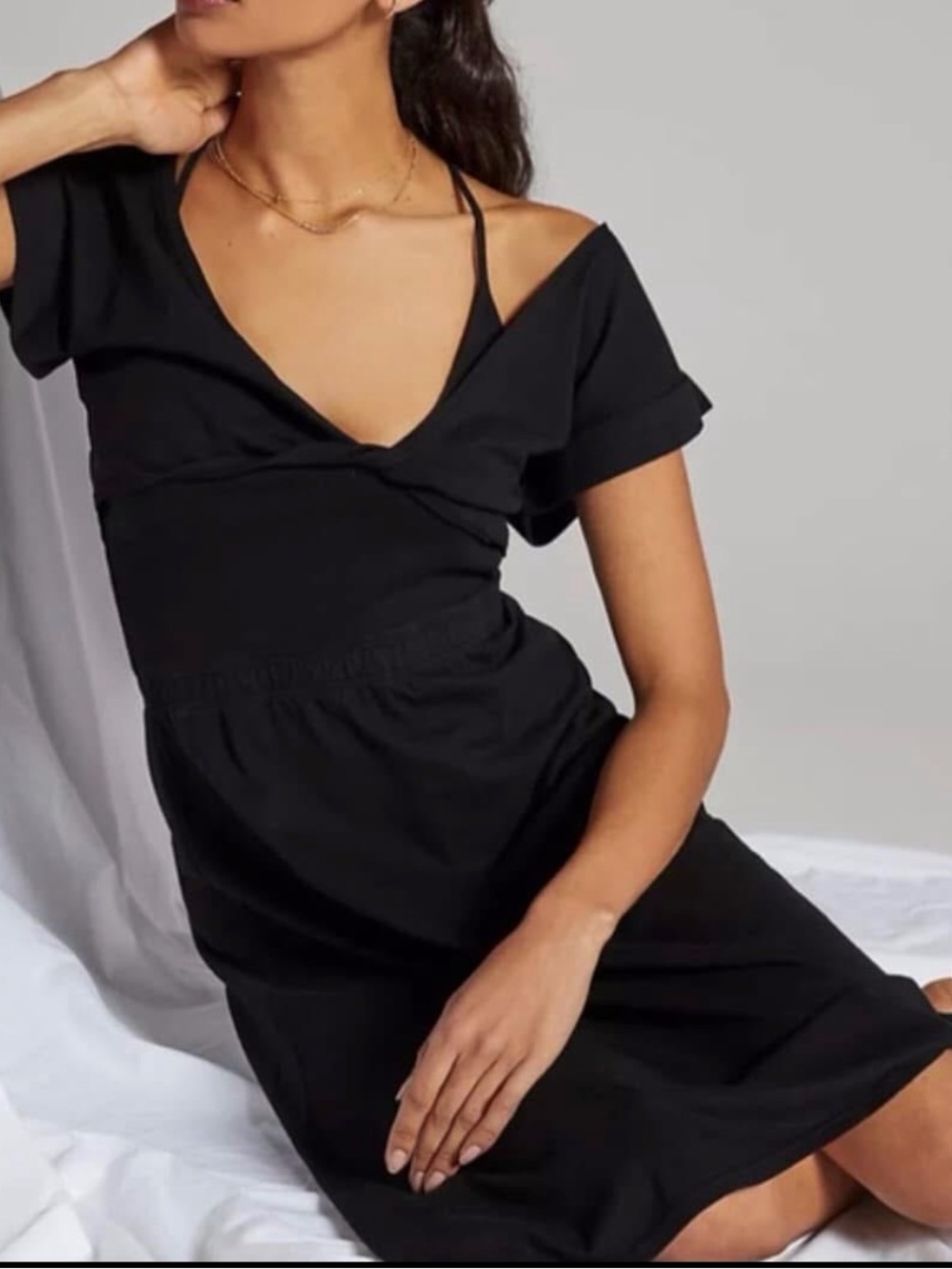 Anthropologie Daily Practice Madeline Midi Dress w/shrug 3x 2 piece Black NWT
